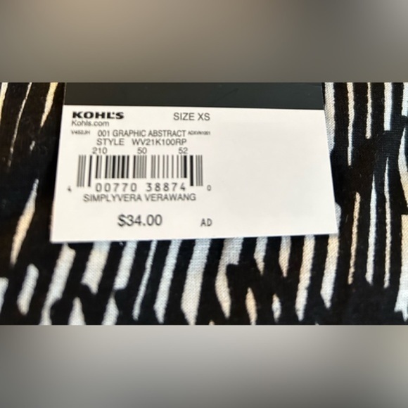 NWT Simply Vera Vera Wang Print Scoopneck Blouse Women’s XS Black Abstract - Picture 8 of 10